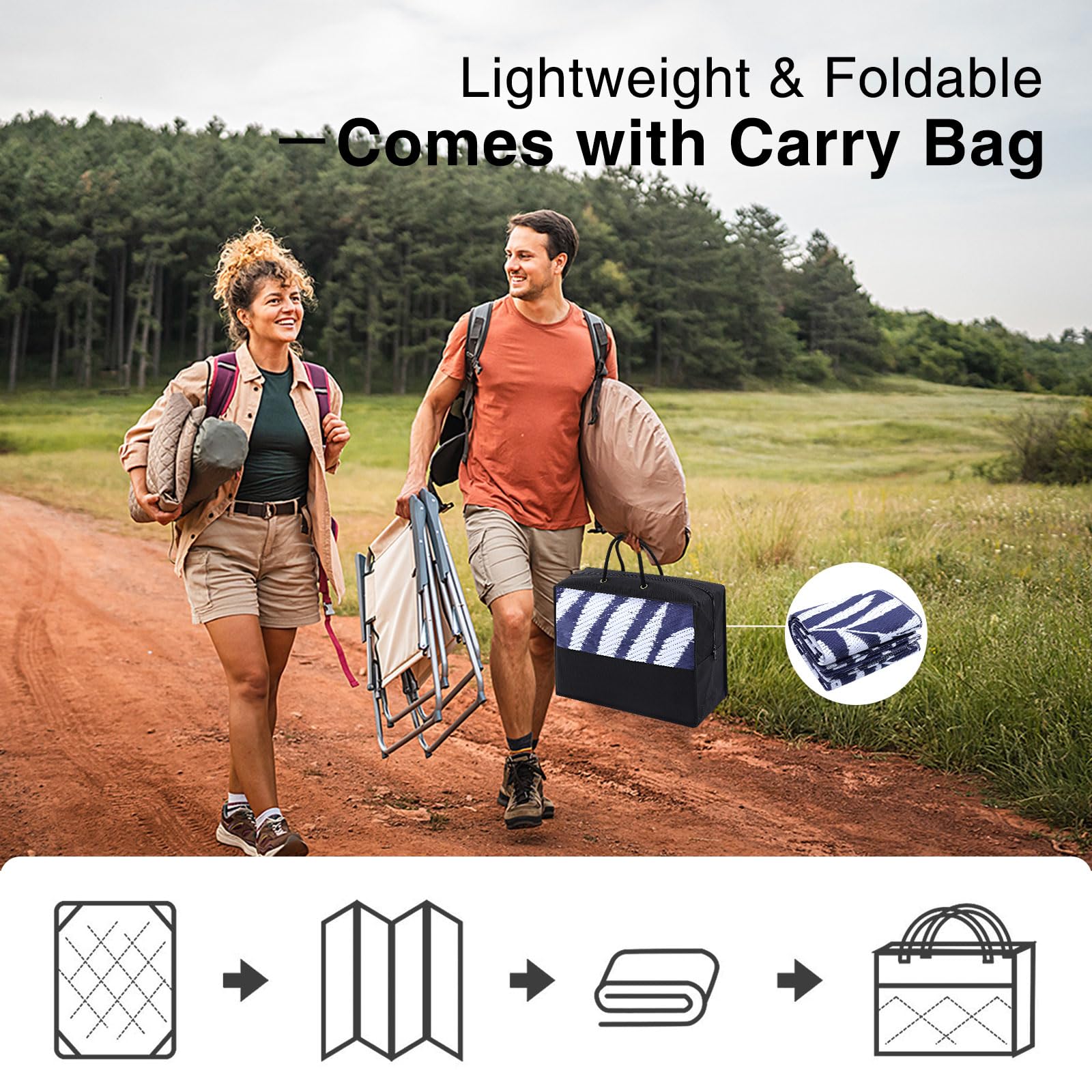 OLANLY lightweight rug folds compactly with included carry case