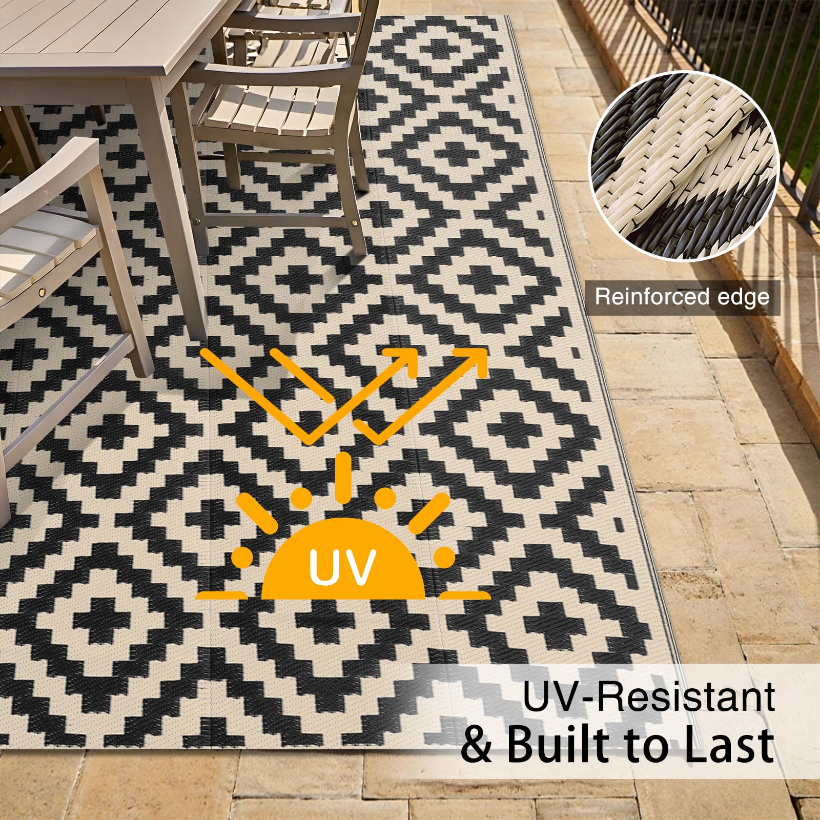 OLANLY lightweight rug folds compactly for camping trips and RV stays.