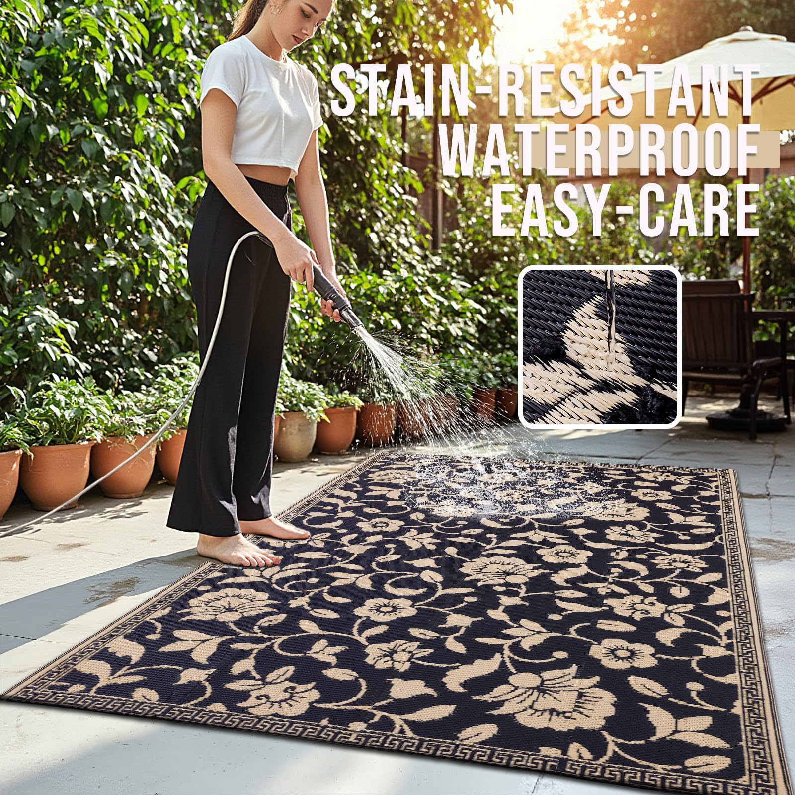 OLANLY lightweight rug shown with carrying case for travel