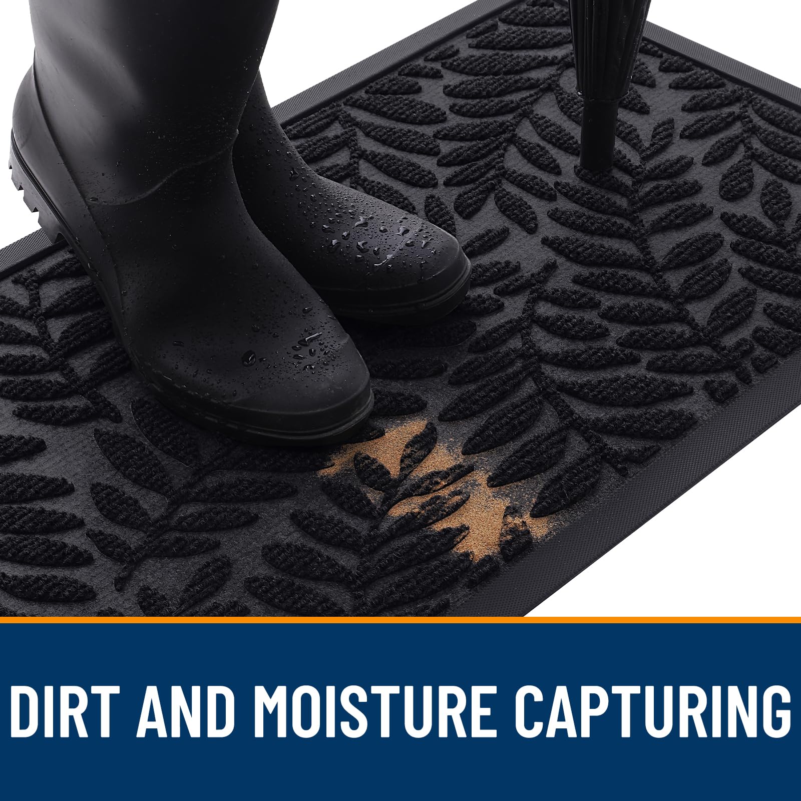 OLANLY low-profile mat fits under doors without hindering opening.
