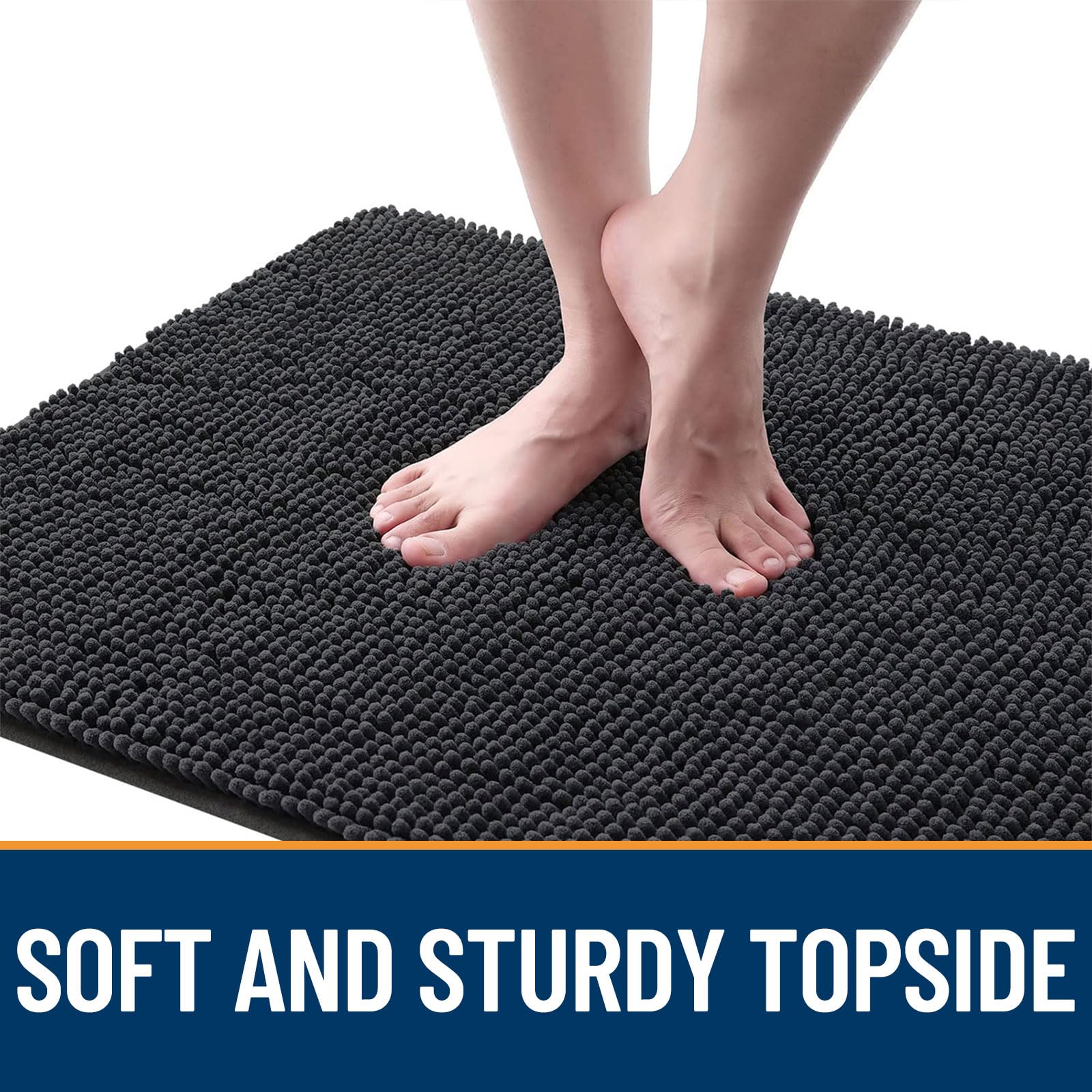 OLANLY low-profile chenille mat fits under doors without sticking.