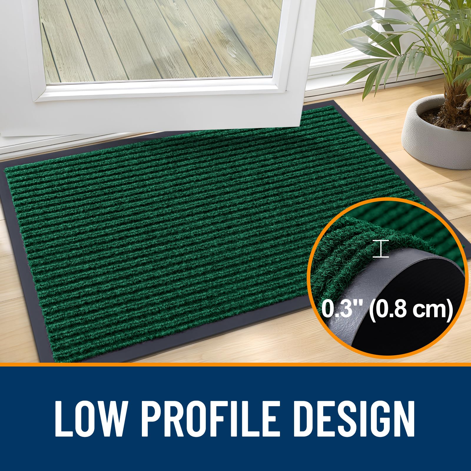 OLANLY non-slip backing helps mat stay in place on busy entryways.