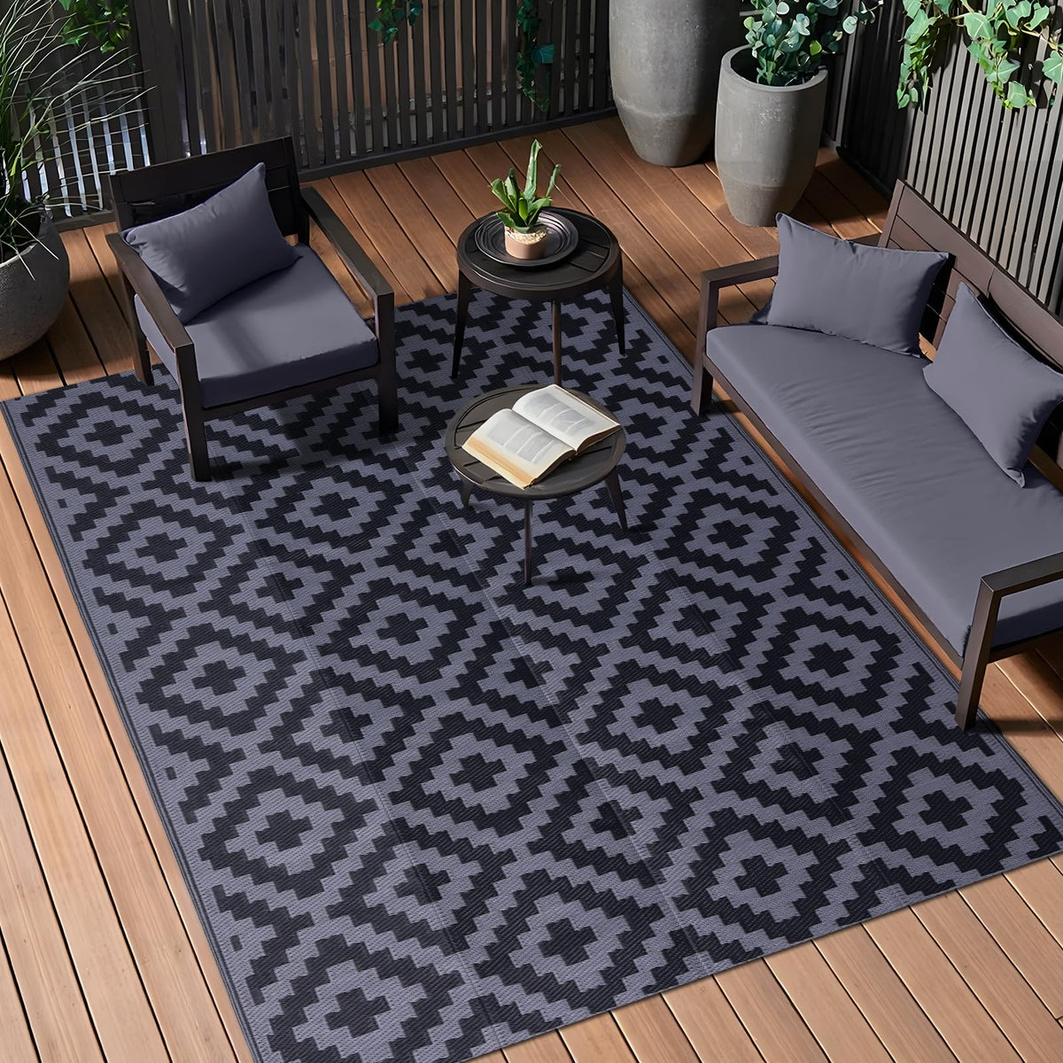 OLANLY outdoor rug 5x8 with straw geometric pattern for quick-draining patio use