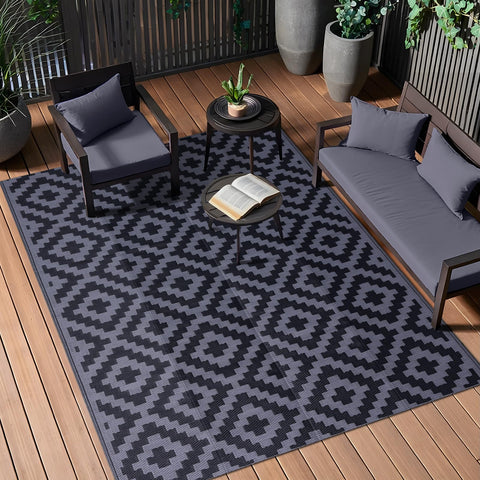 OLANLY outdoor rug 5x8 with straw geometric pattern for quick-draining patio use