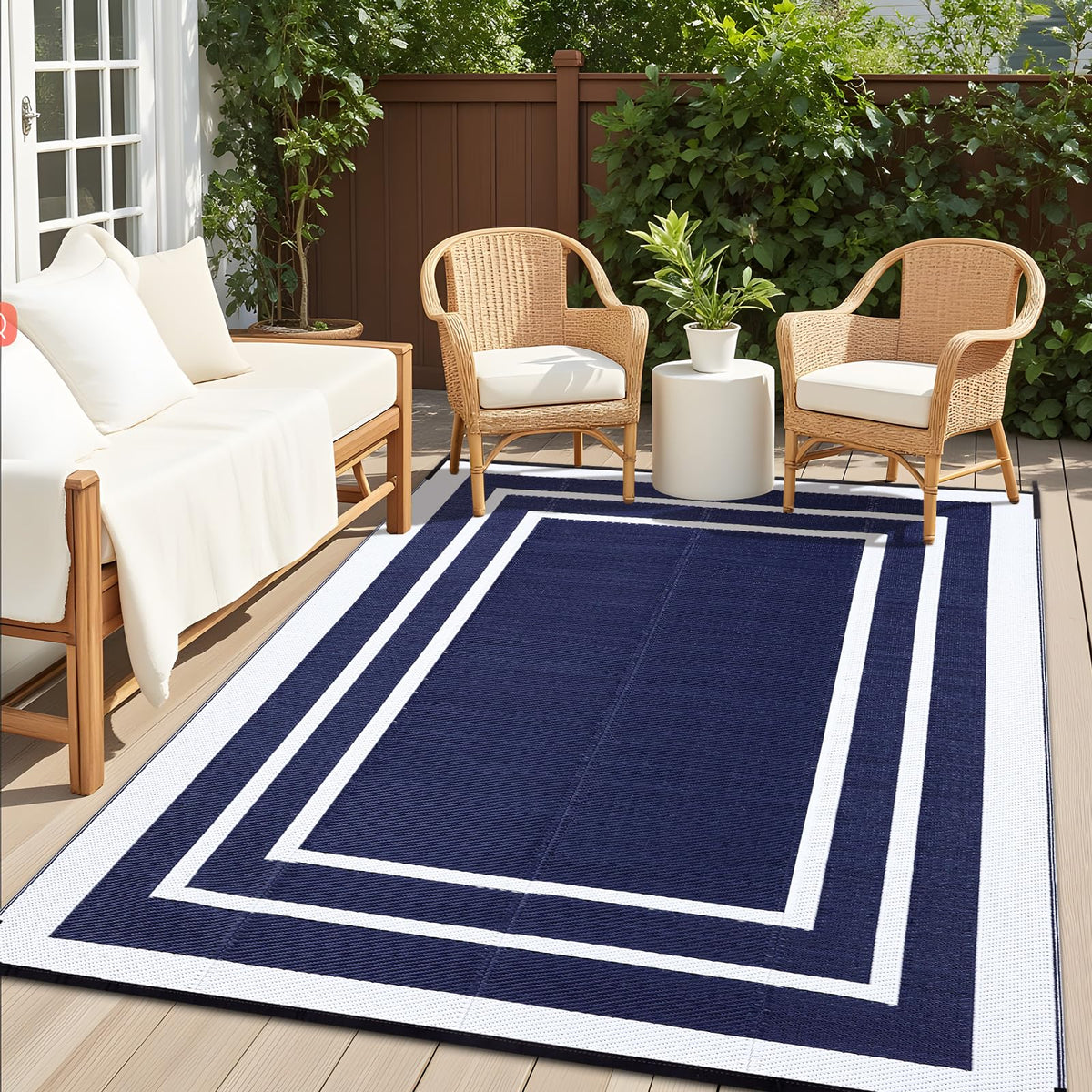 OLANLY outdoor rug 6x9 in navy and white, perfect for patio and deck styling.