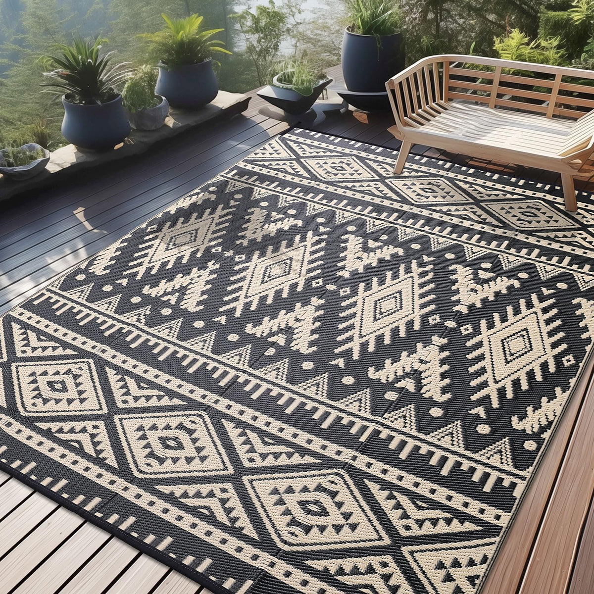 OLANLY outdoor rug with reversible design for versatile styling.