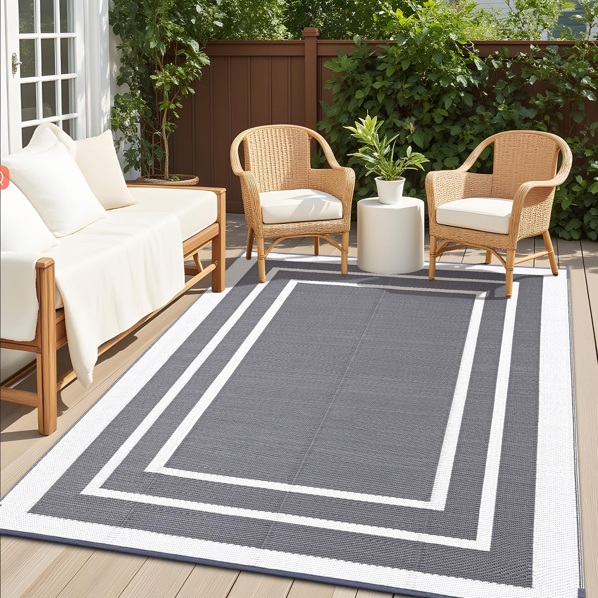 OLANLY Outdoor Rug 9x12 in grey and white adds durable style to patios.