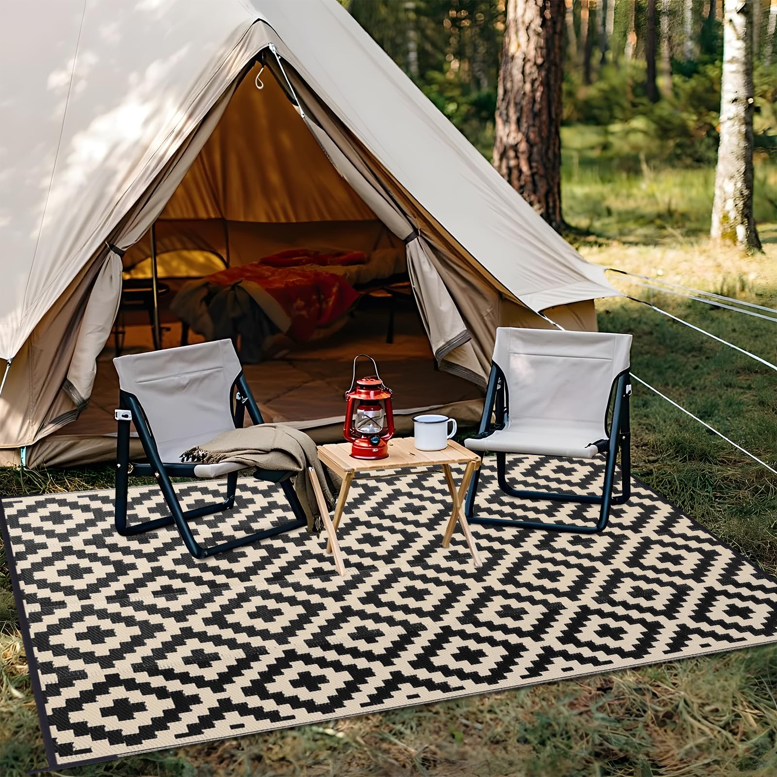 OLANLY rug on bare feet provides smooth, comfortable surface outdoors.
