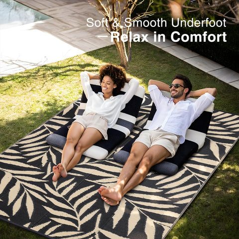 OLANLY outdoor rug on patio deck shows durable material and easy care