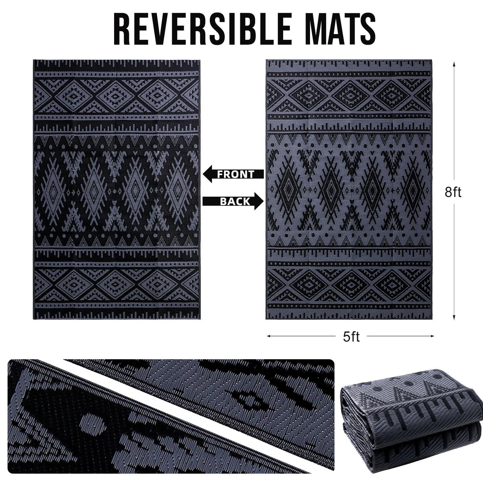 OLANLY outdoor rug reversible design displays geometric pattern on both sides.