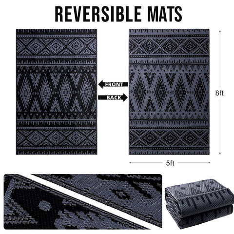 OLANLY outdoor rug reversible design displays geometric pattern on both sides.