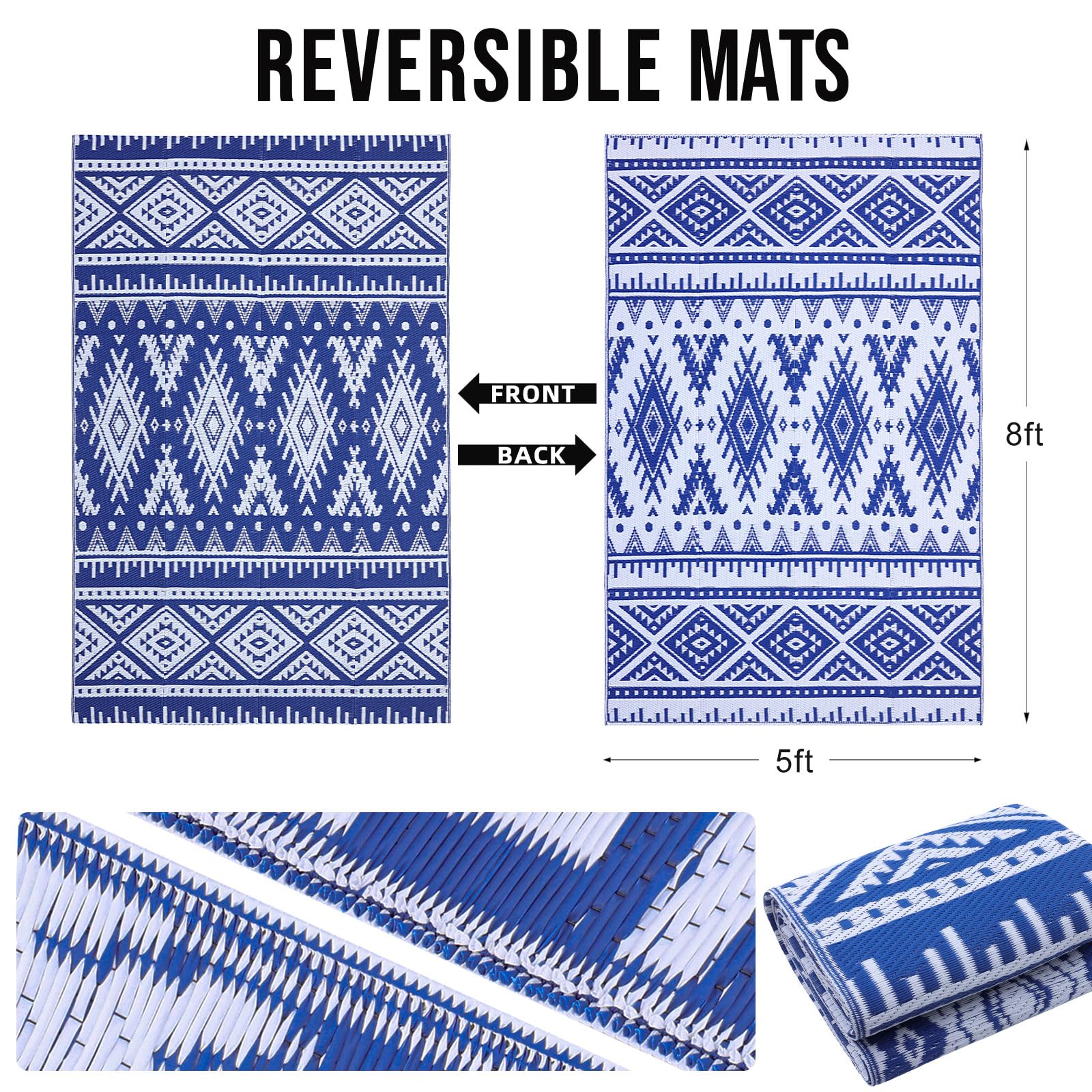 OLANLY reversible outdoor rug shows bold geometry on both sides for quick style refresh