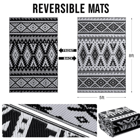 OLANLY outdoor rug reversible pattern view; switch look instantly for fresh spaces