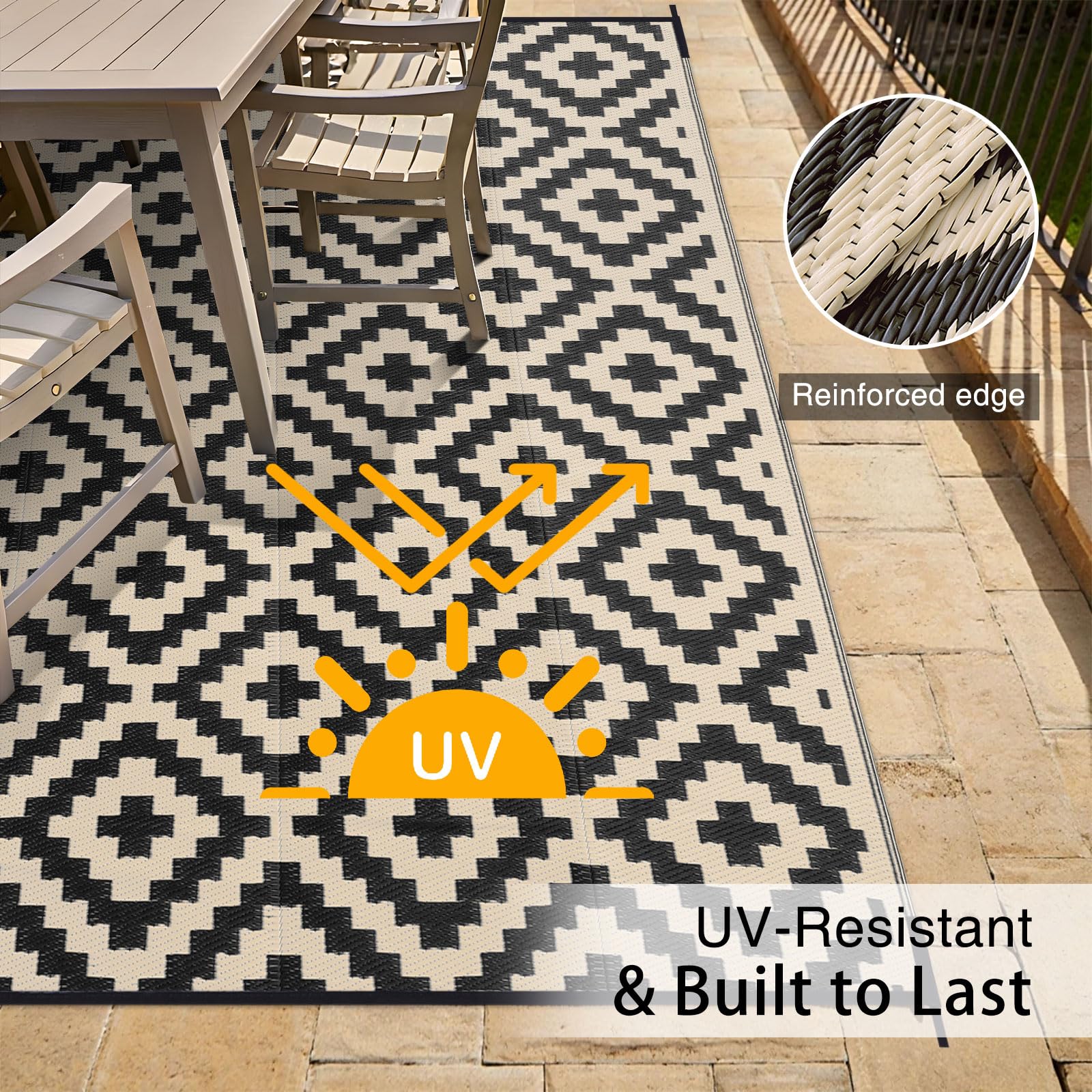 OLANLY rug at RV campsite illustrates versatile use for outdoor living.