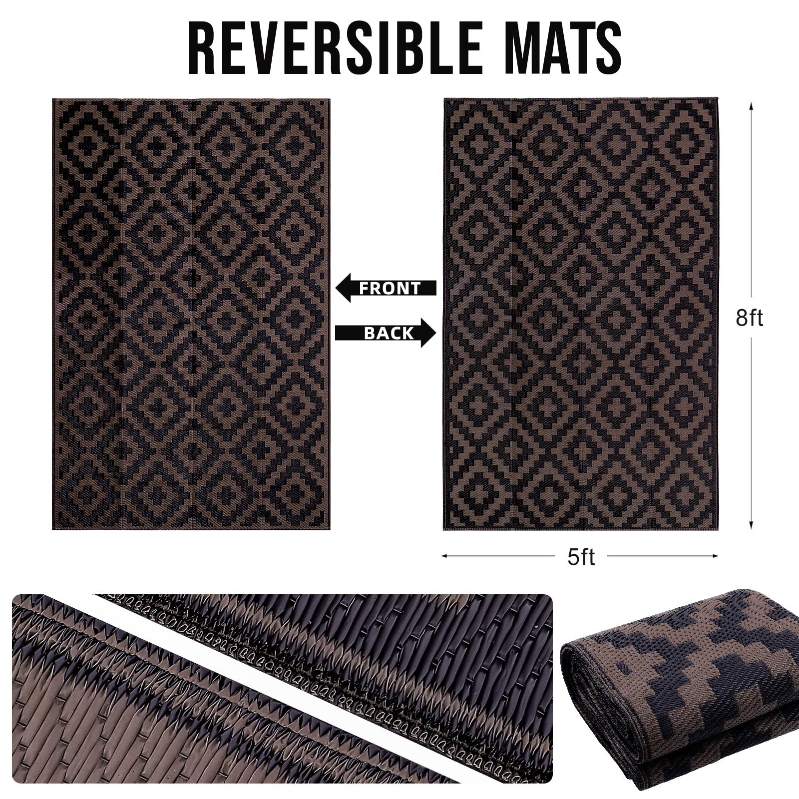 OLANLY stain-resistant outdoor rug with plastic straw construction for quick cleanup.