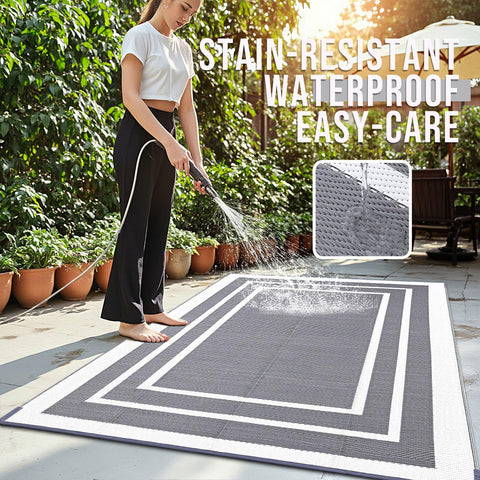 OLANLY Outdoor Rug stain-resistant surface promotes quick cleaning after use.