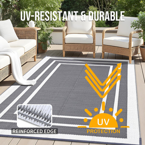 OLANLY Outdoor Rug UV-coated fabric preserves color in sunlight for outdoor longevity.