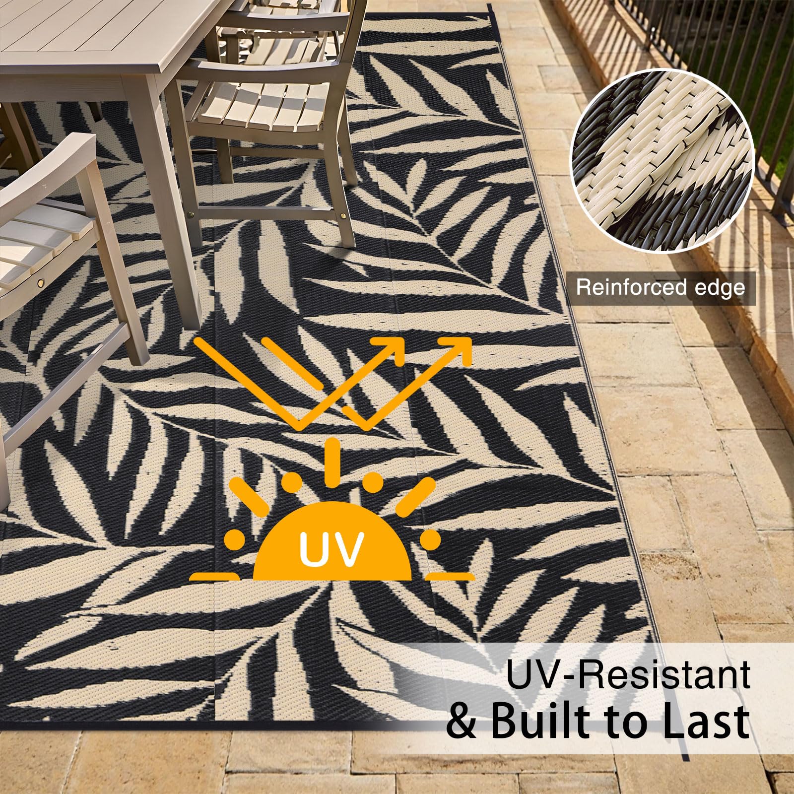 OLANLY outdoor rug UV-protected colors stay vibrant in sunlight.