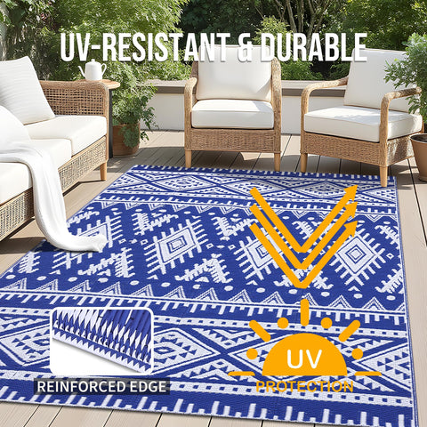 OLANLY rug with UV protection and reinforced edges withstands outdoor wear
