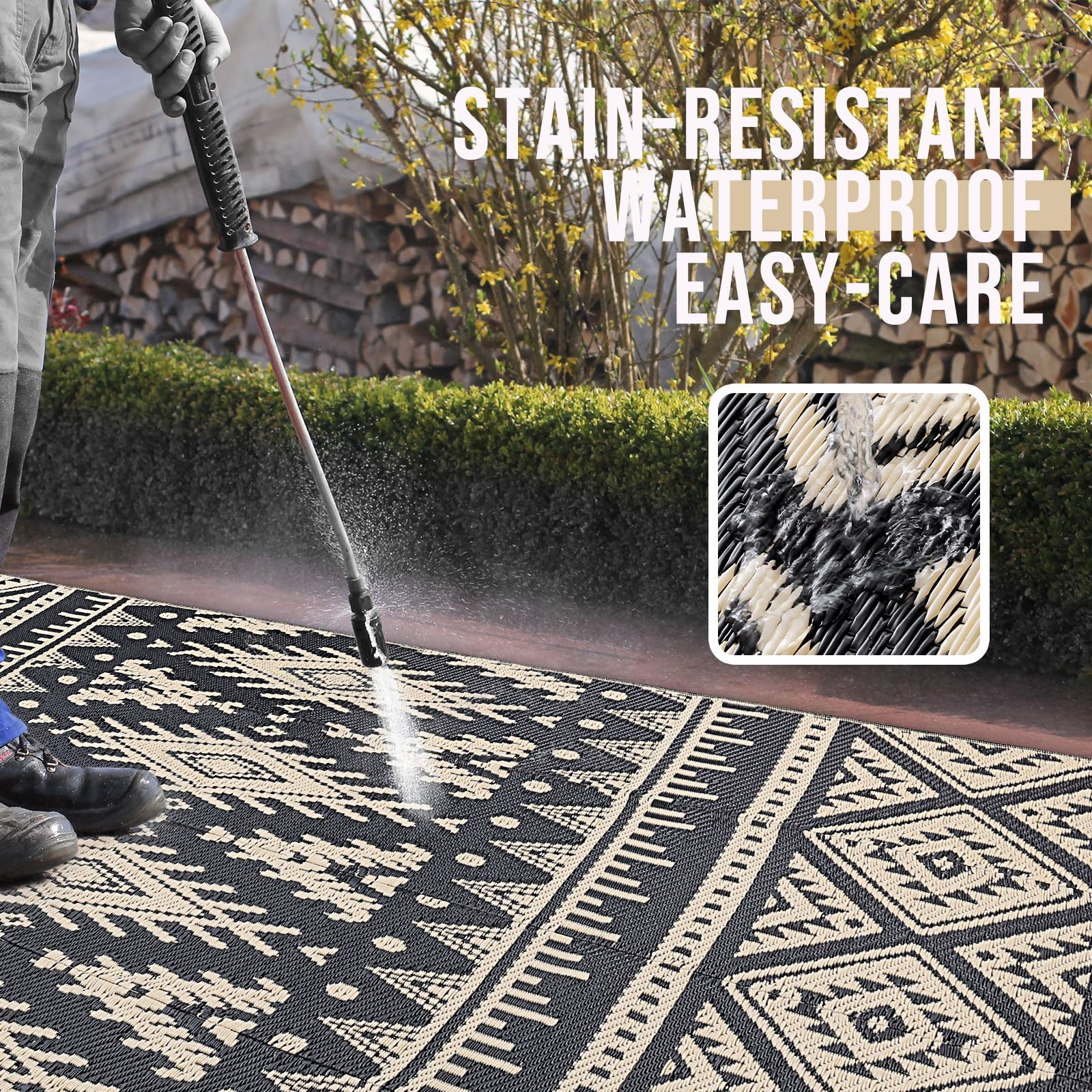 OLANLY rug with UV-protected edges for fade resistance.