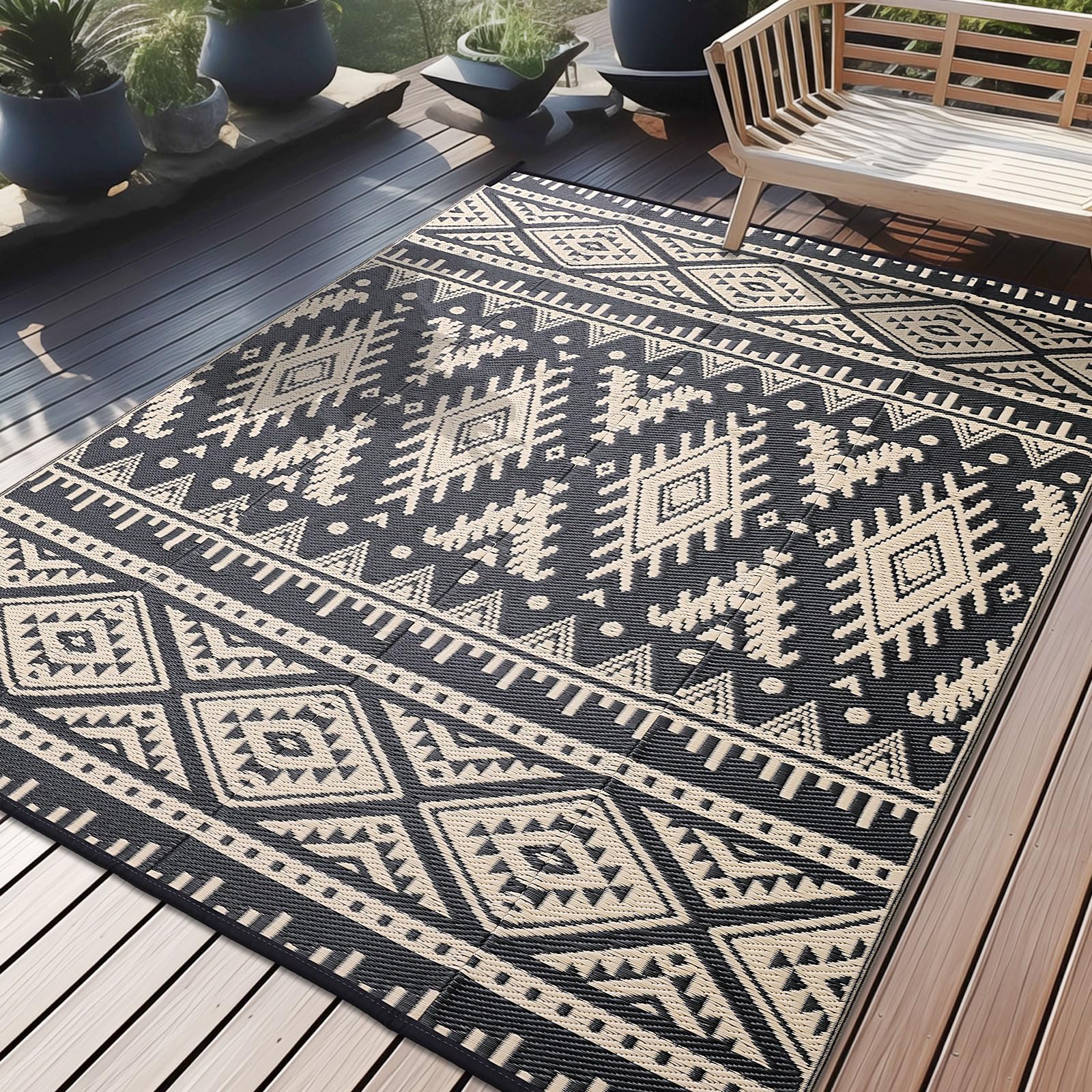 OLANLY waterproof 6x9 ft outdoor rug, reversible for multiple outdoor looks