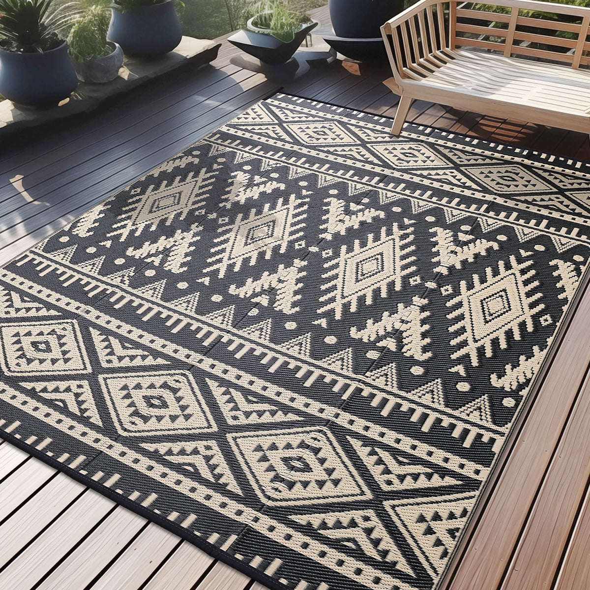 OLANLY waterproof 6x9 ft outdoor rug, reversible for multiple outdoor looks