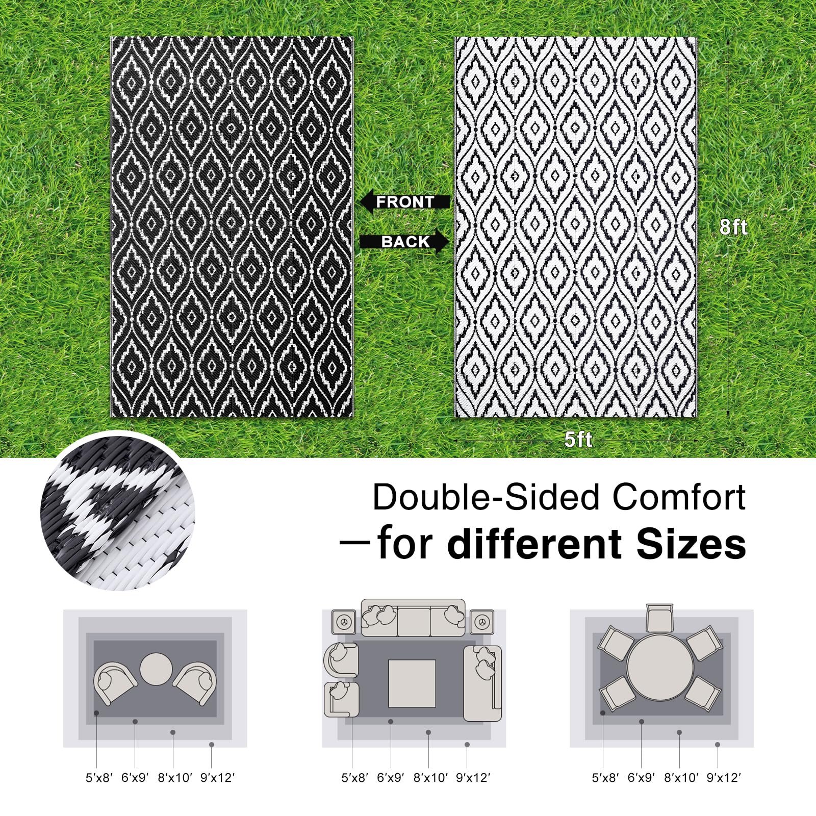 OLANLY waterproof plastic straw rug supports easy cleanup after outdoor meals.