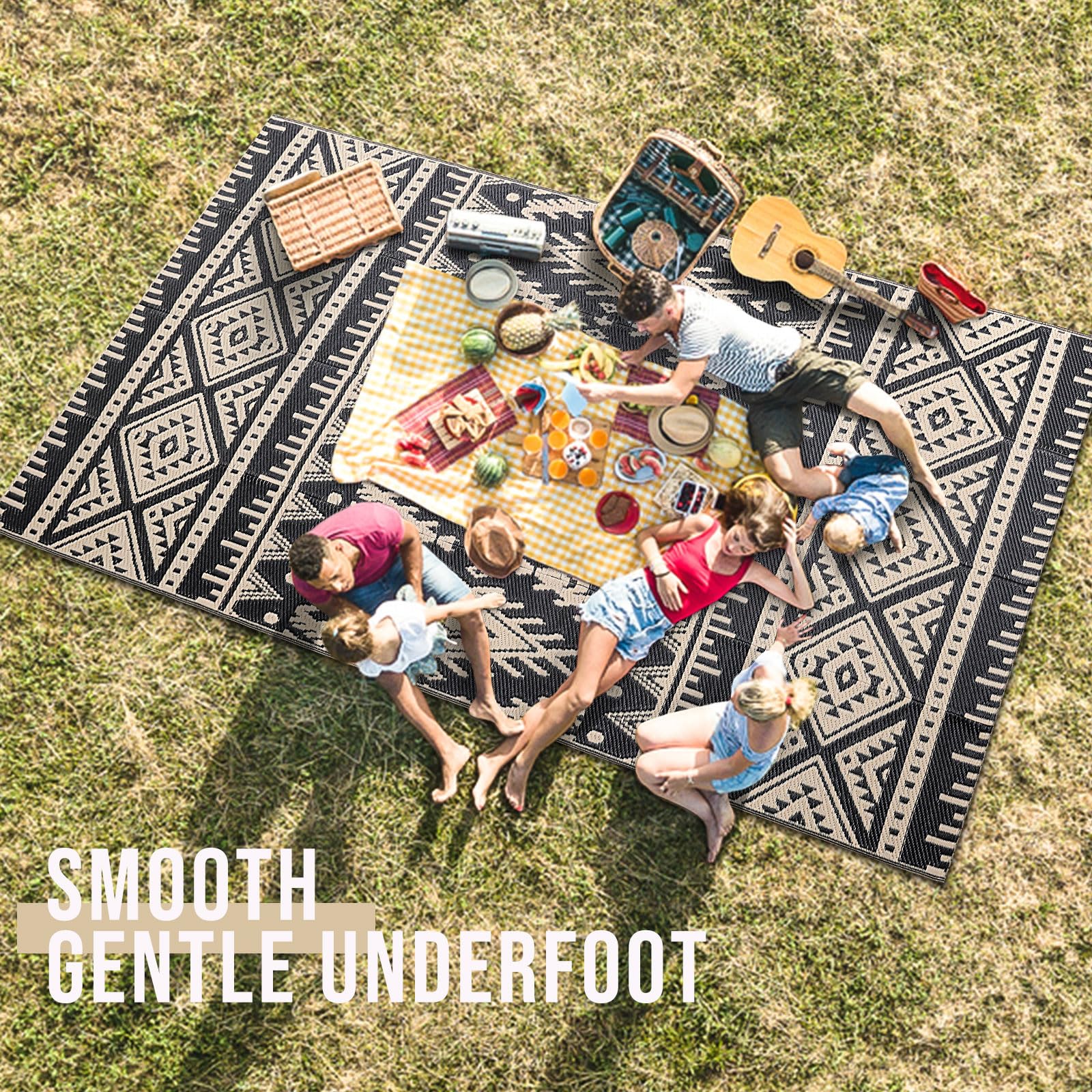 OLANLY outdoor rug on a patio demonstrates UV protection and sturdy construction against daily wear.