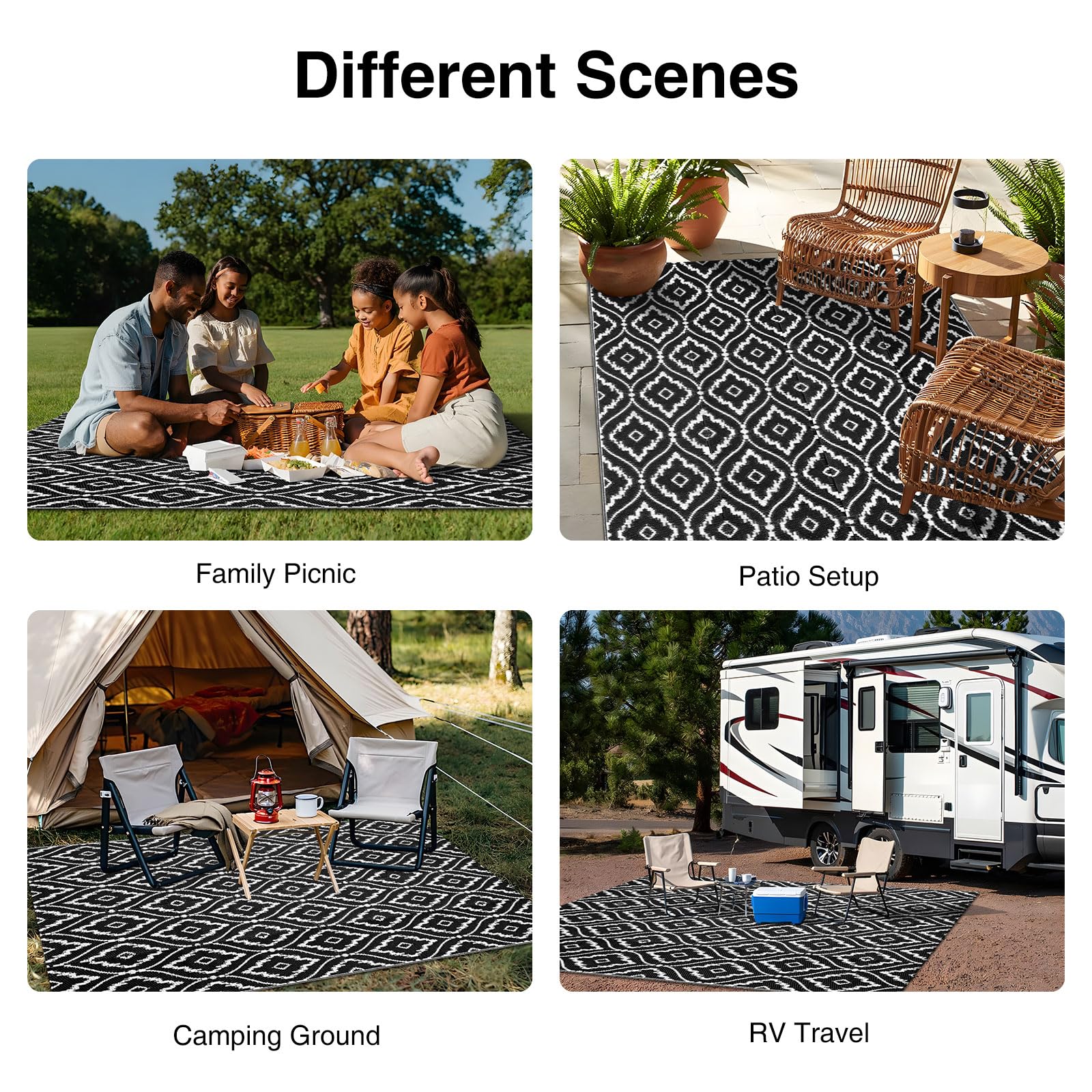 OLANLY patio-deck-balcony rug cleans easily and protects surfaces during gatherings.