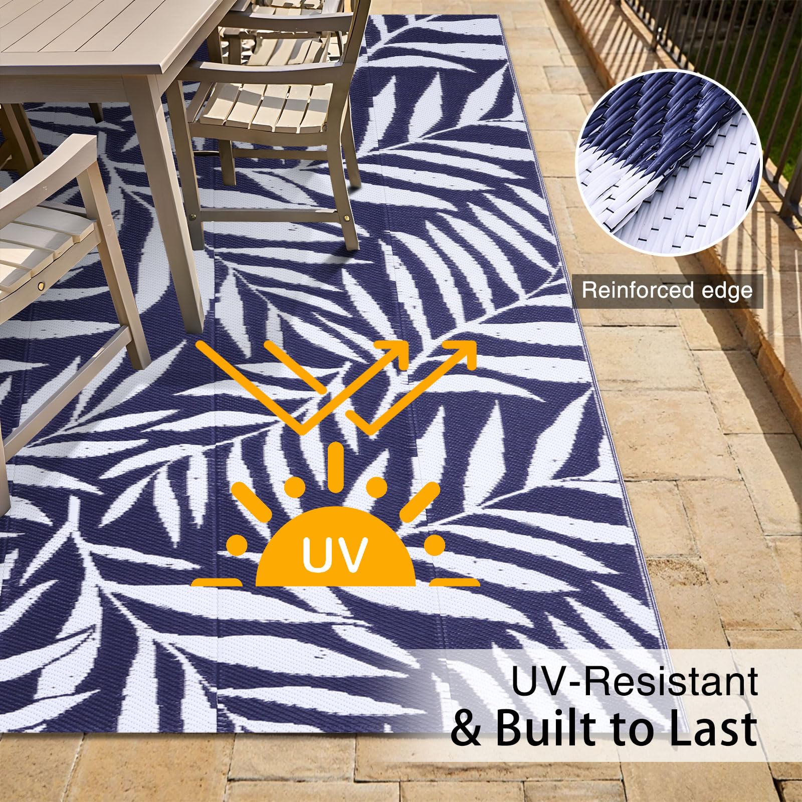 OLANLY patio rug made from recycled straw, quick-dry and easy-clean