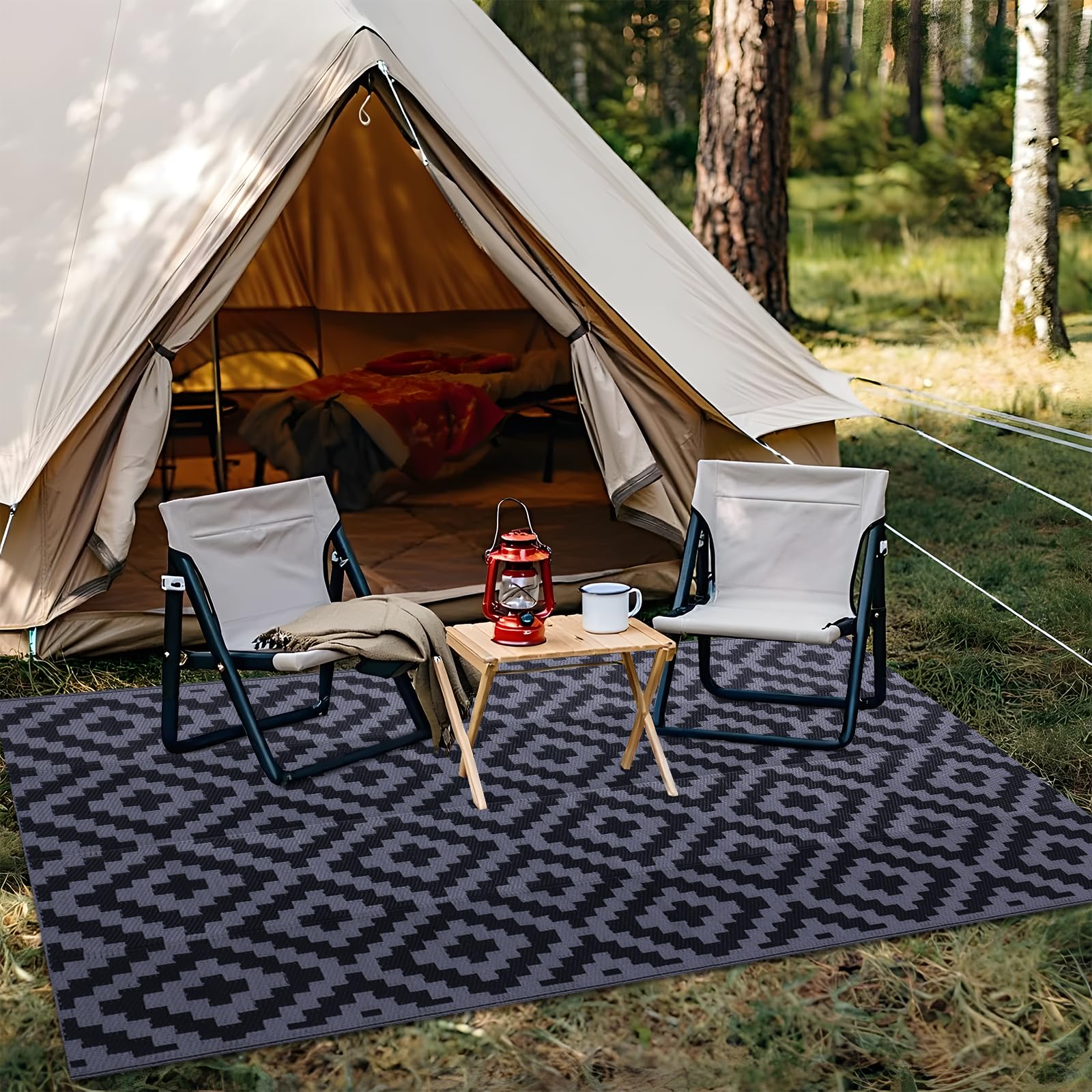 OLANLY portable patio rug ideal for porches, decks, and RV campsites