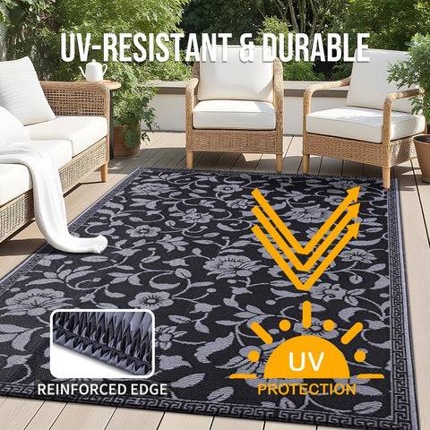 OLANLY quick-drying outdoor rug resists spills, simplifying cleanup after meals and outdoor fun.