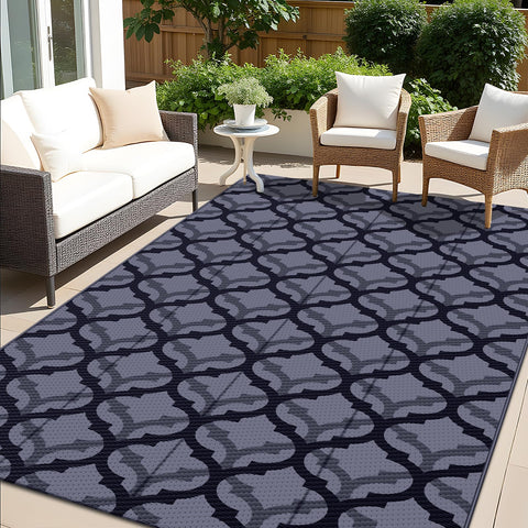 OLANLY reversible outdoor rug 5x8 overview with black and grey tones for patios.