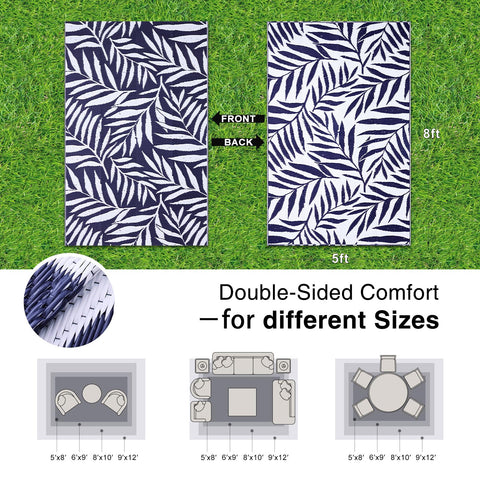 OLANLY reversible outdoor rug with tropical leaves for versatile styling