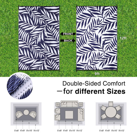 OLANLY reversible outdoor rug with plastic straw texture and leaf design