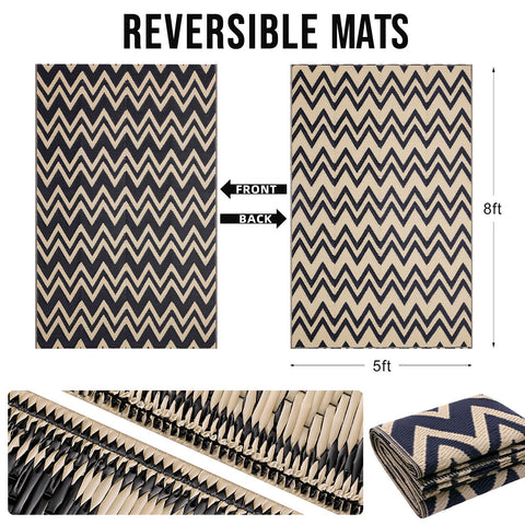 OLANLY reversible patio rug shows chevron pattern on one side for two looks.