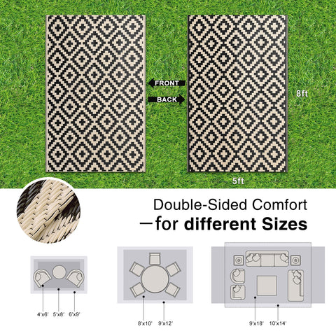 OLANLY reversible patio rug with two patterns for quick outdoor decor refresh.