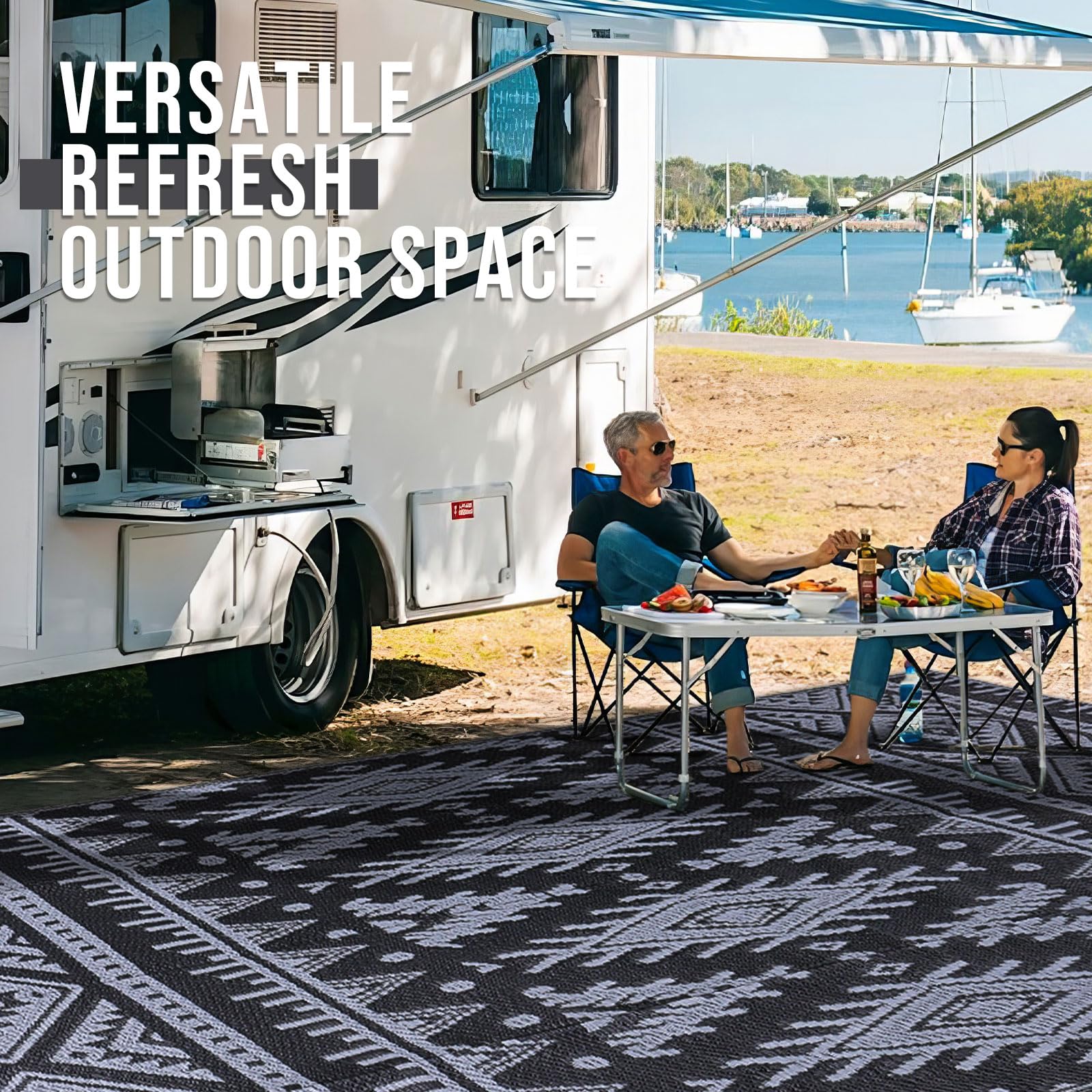 OLANLY rv camping mat offers easy-care and quick-clean convenience.