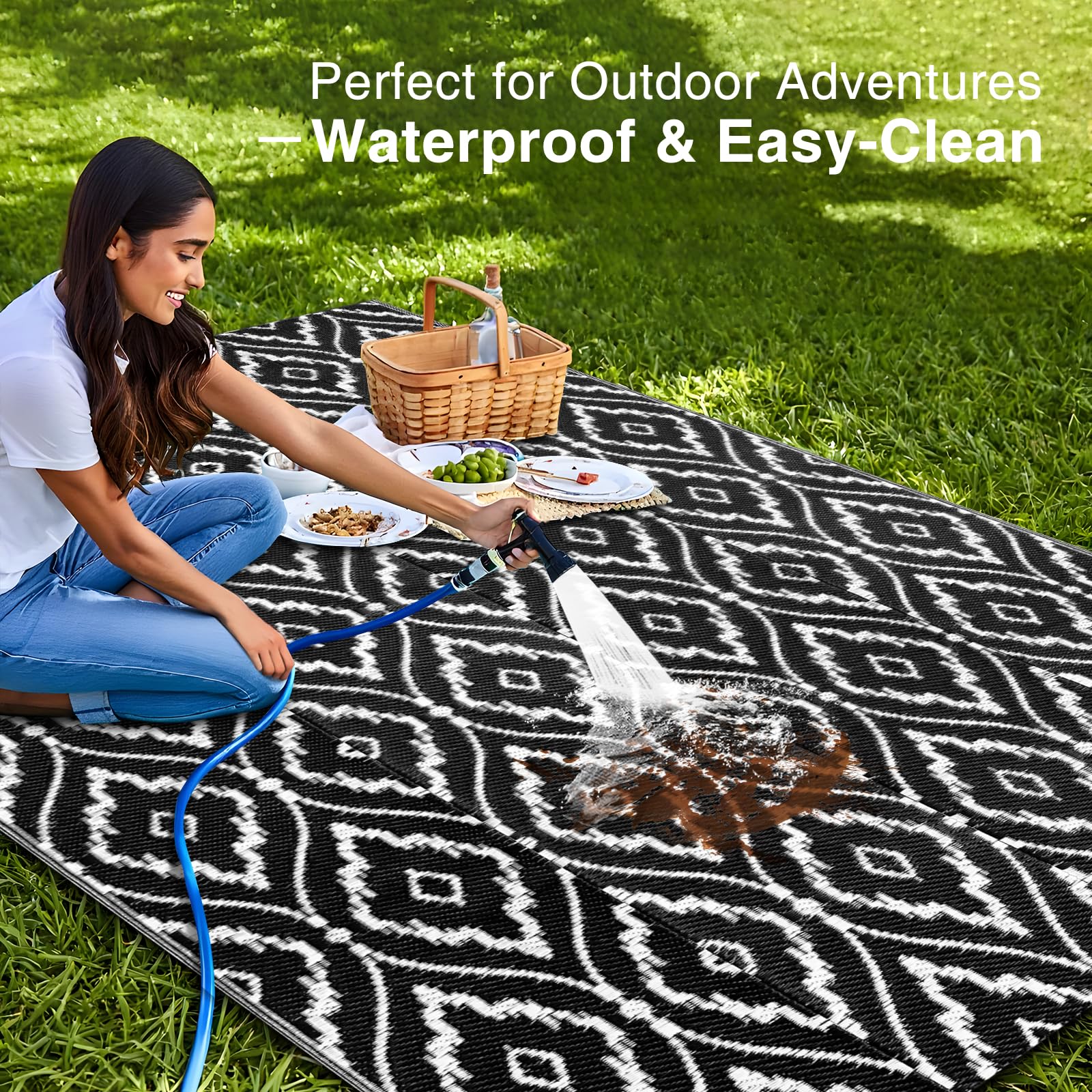 OLANLY RV mat for camping offers reversible design for quick style refresh.