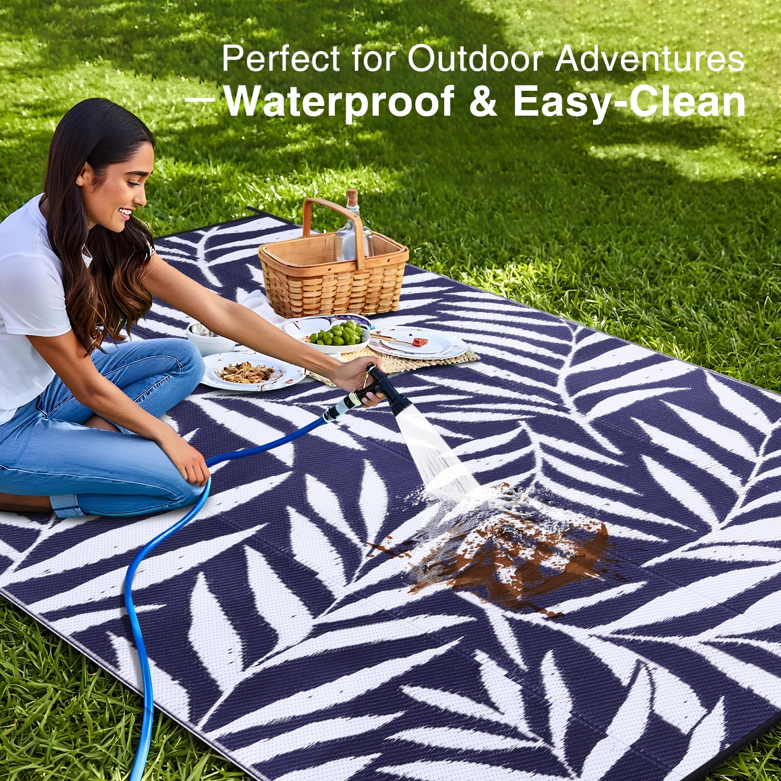 OLANLY RV mat for outdoor use with foldable design and carry case