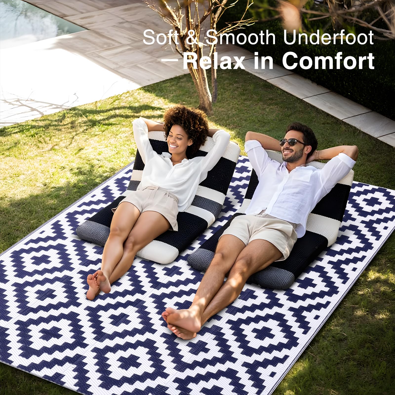 OLANLY Smooth underfoot plastic straw rug, comfortable barefoot seating.