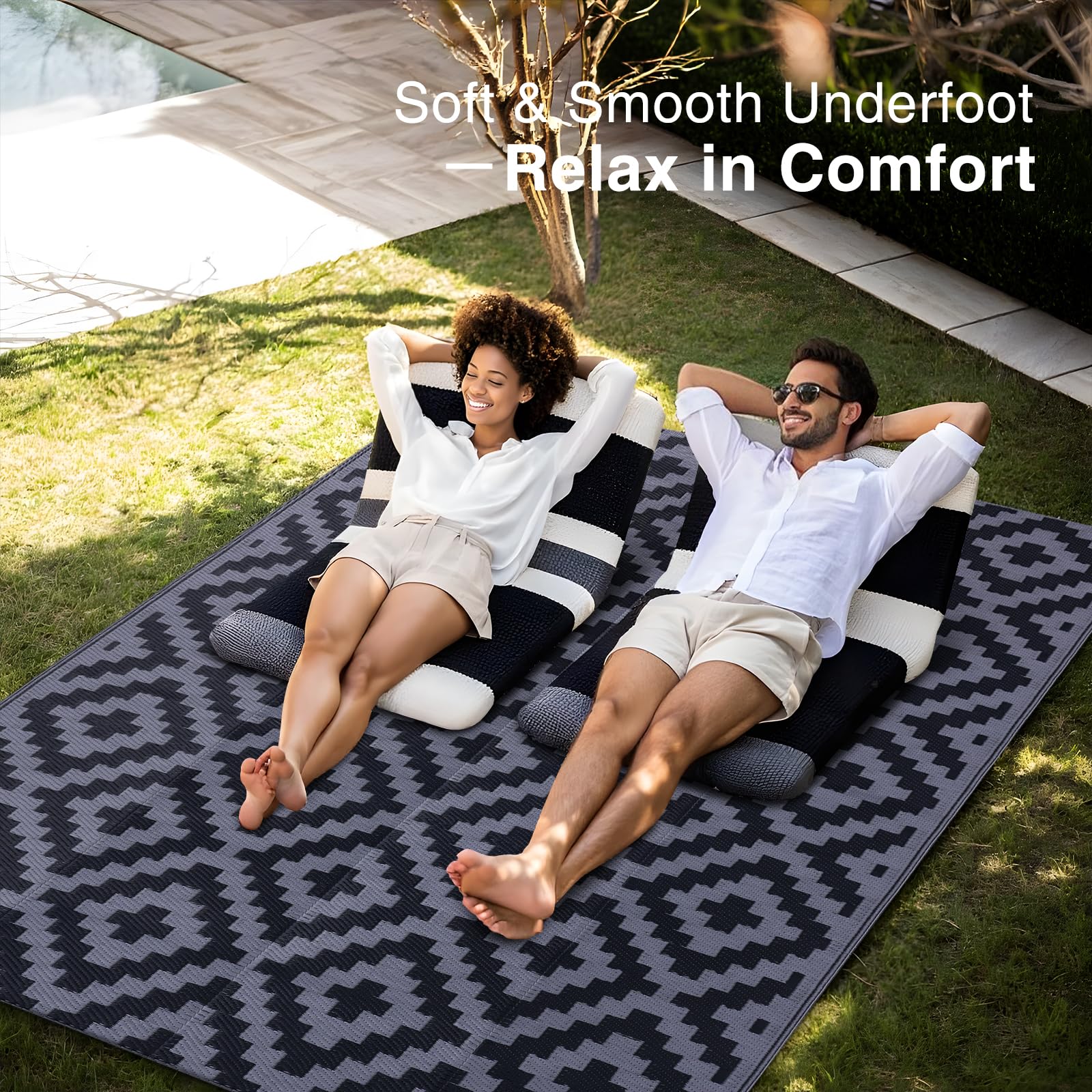 OLANLY soft-underfoot woven straw surface supports barefoot lounging