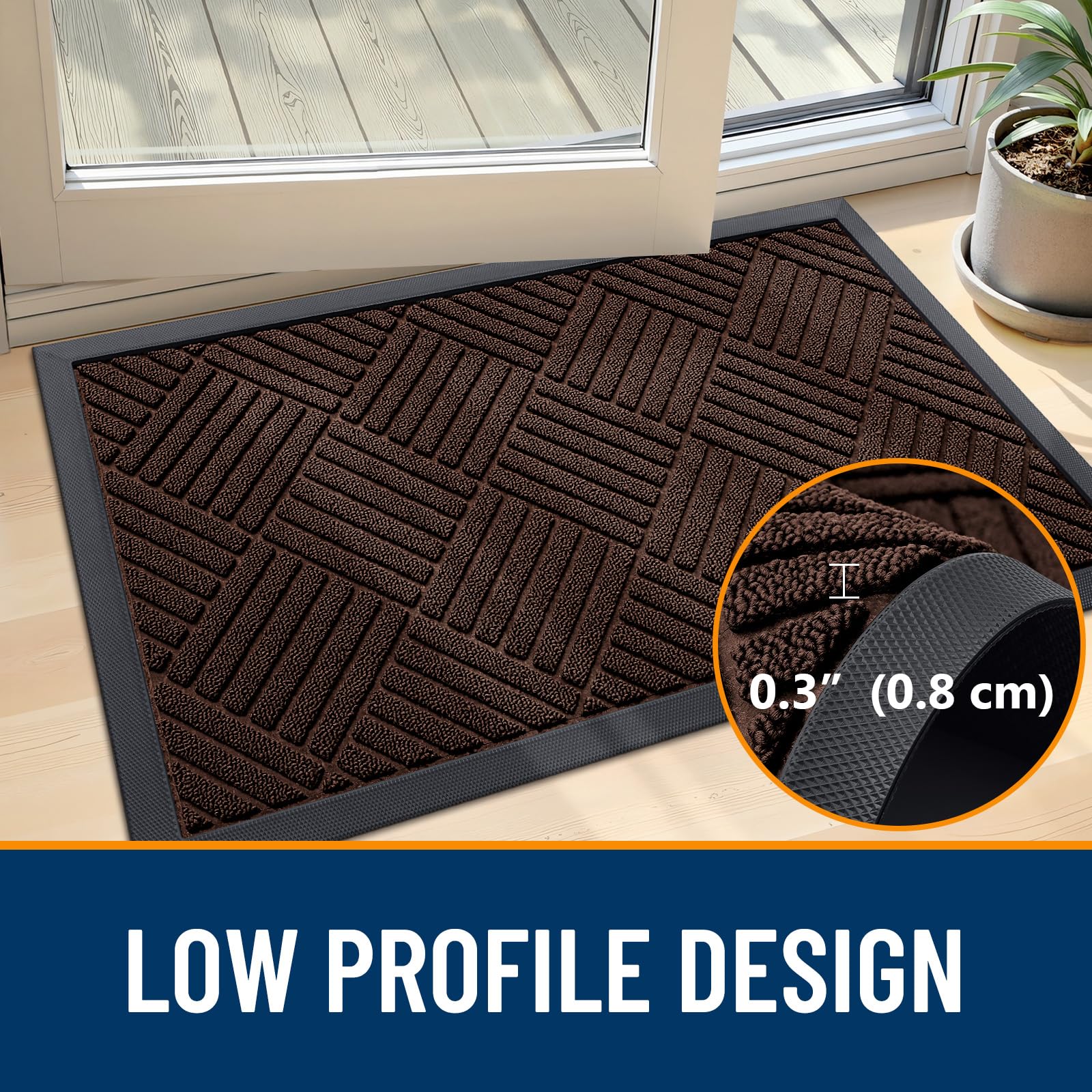 OLANLY stain and fade resistant mat maintains color in outdoor or indoor use.