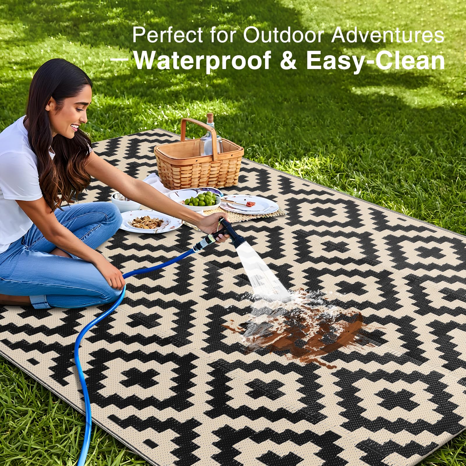 OLANLY stain-resistant weave cleans easily after spills during outdoor meals.