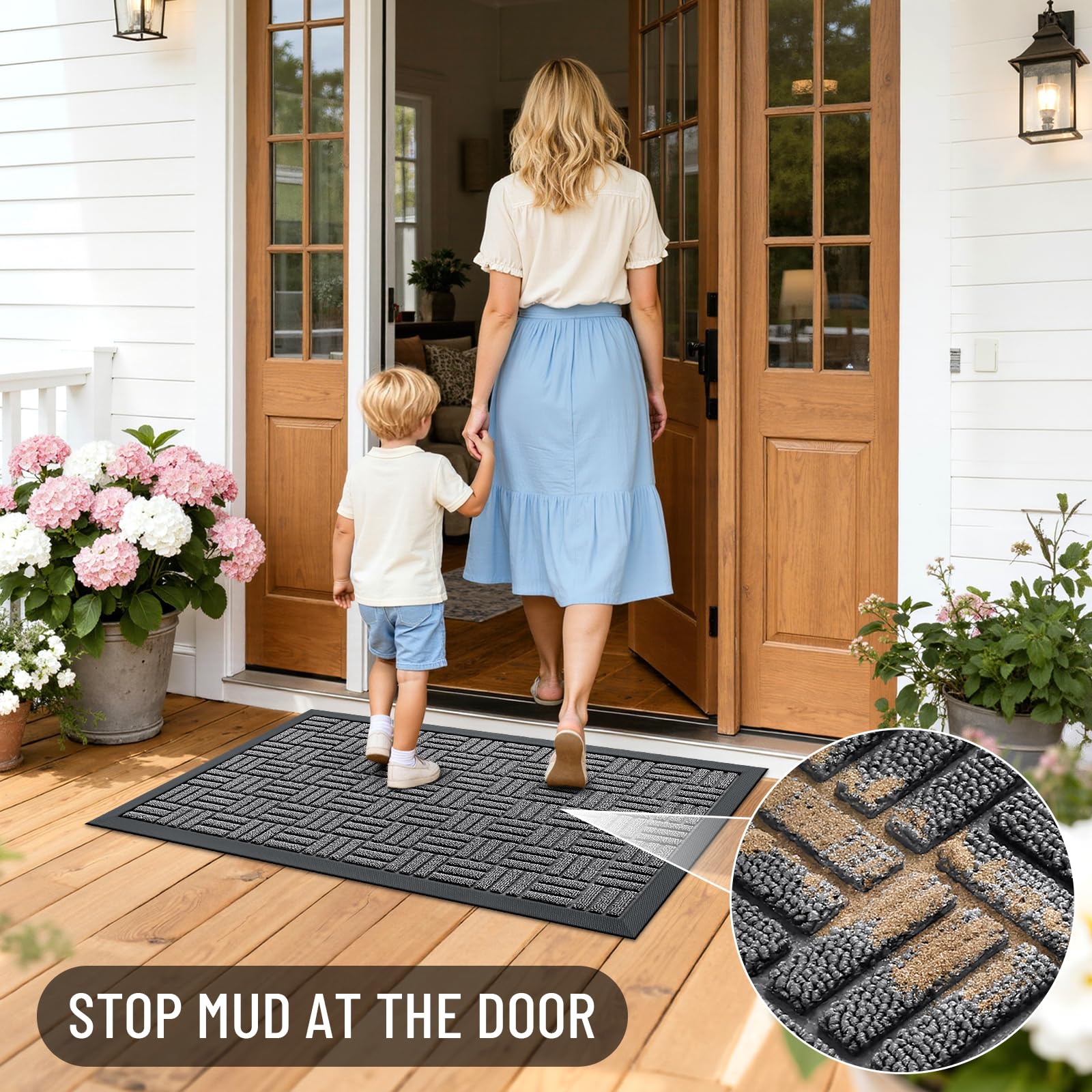 OLANLY sturdy natural rubber back helps keep mat secured on floors
