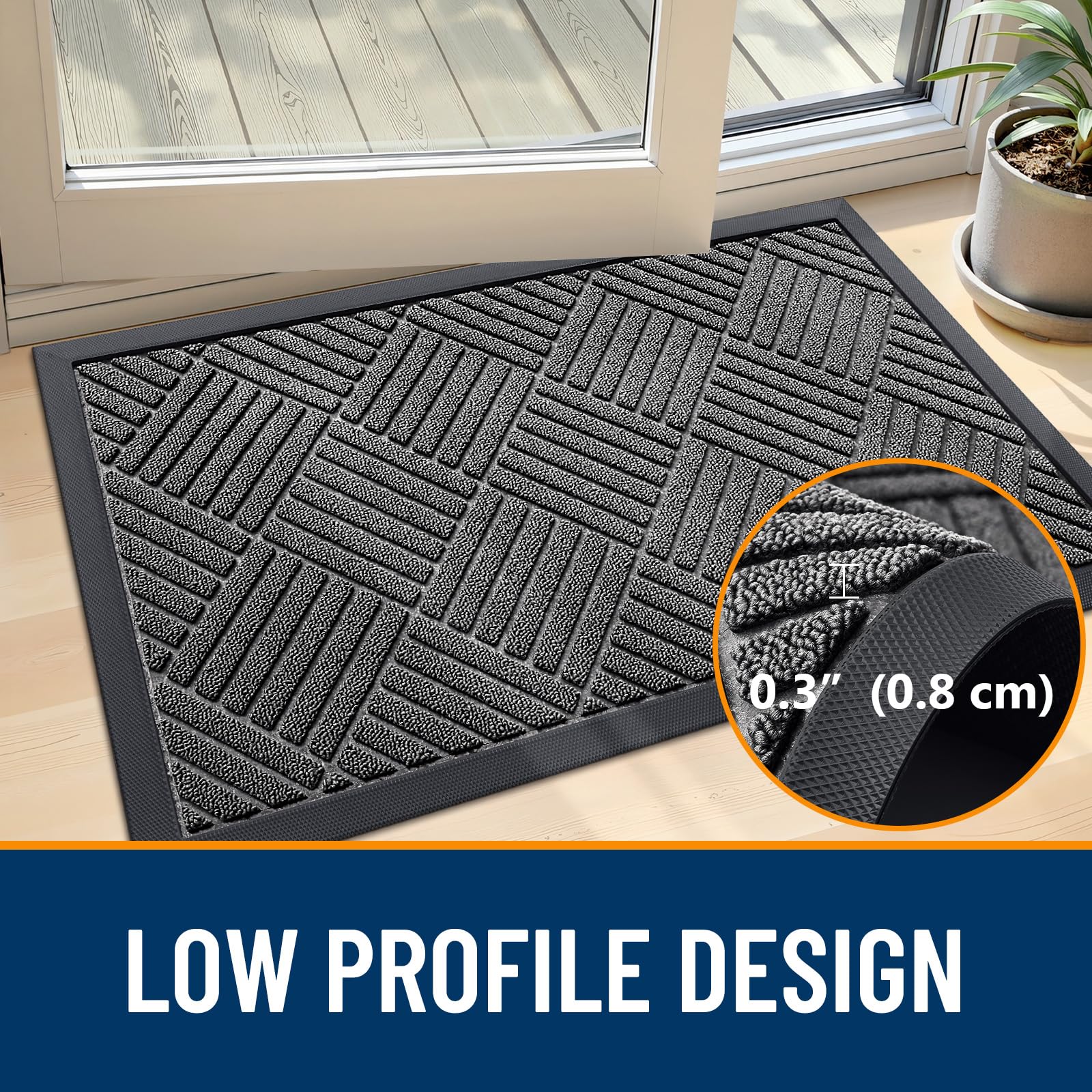 OLANLY sturdy natural rubber backing keeps mat in place and protects floors.