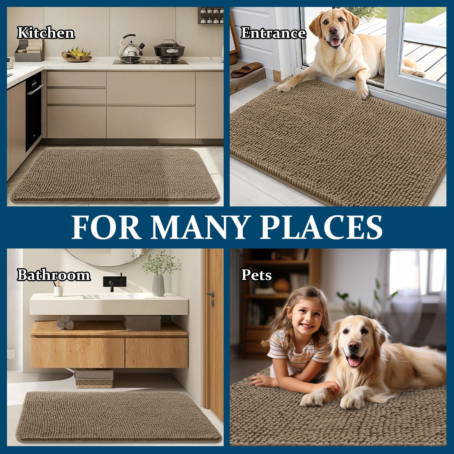 OLANLY tan doormat blends with decor and dries fast.
