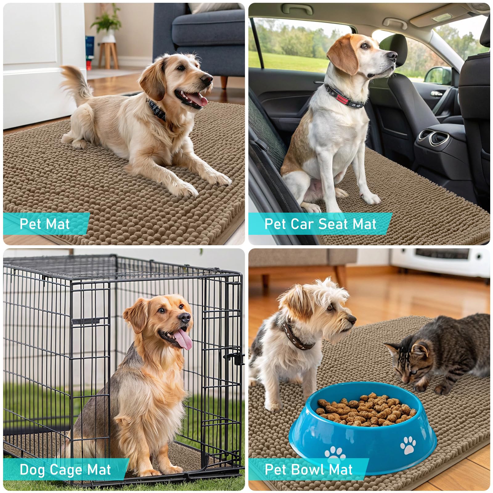 OLANLY mat under bowls and after baths helps trap mess.