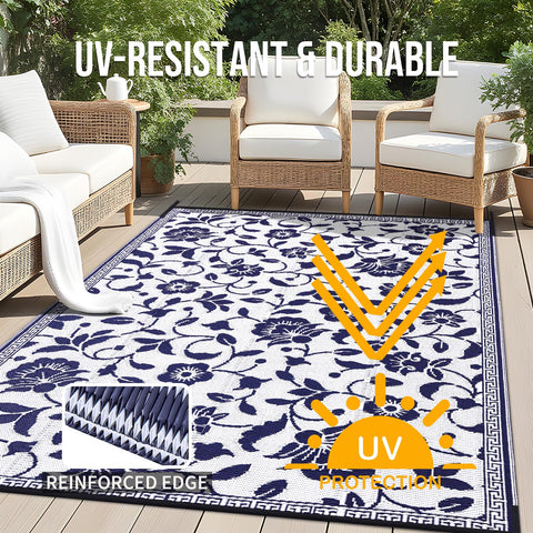 OLANLY UV-protected outdoor rug keeps colors vibrant under sun.
