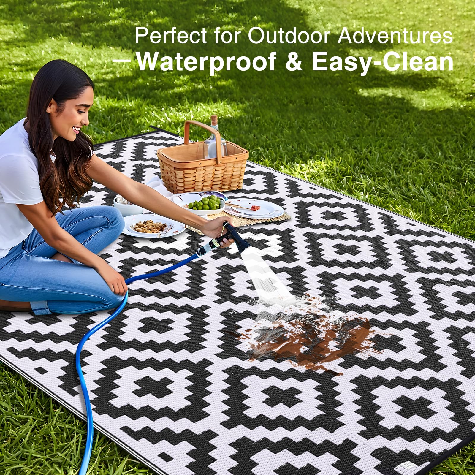 OLANLY UV protected rug resists fading for outdoor spaces